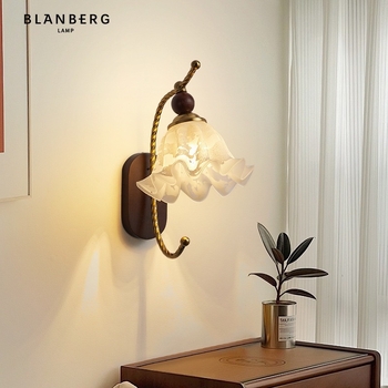 Zidna lampa sa staklenim sjenilom u stilu sredine stoljeća, vintage francuski retro dizajn, metalno tijelo, noćna svjetiljka za spavaću sobu, zaštita očiju, rasvjeta hodnika