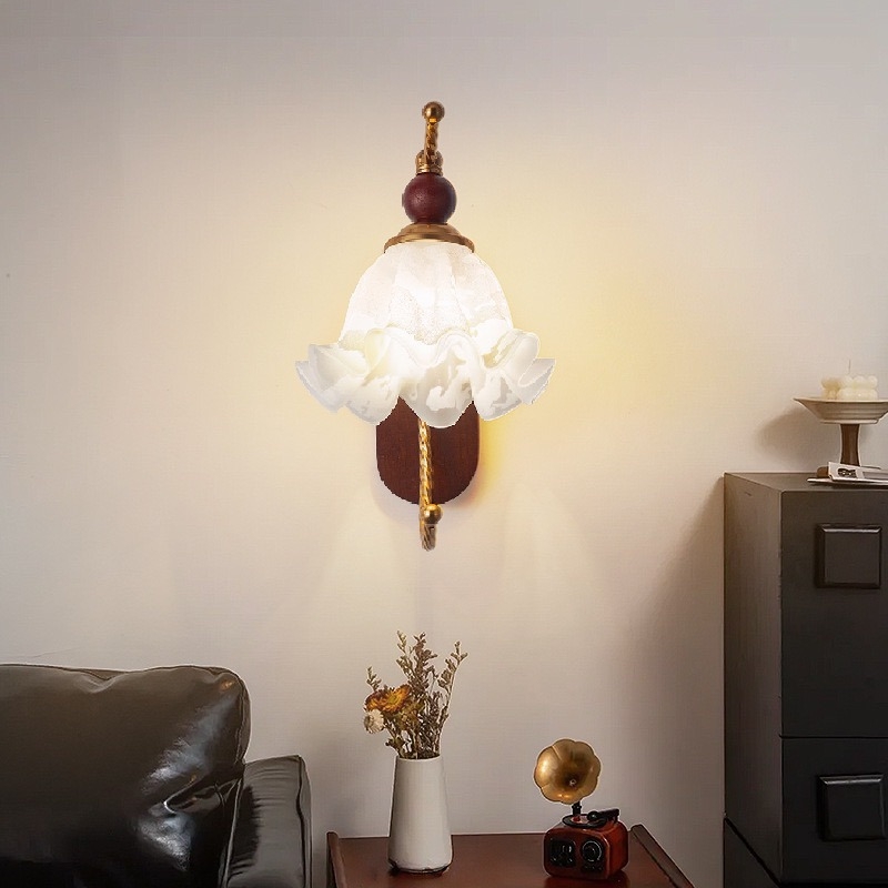 Zidna lampa sa staklenim sjenilom u stilu sredine stoljeća, vintage francuski retro dizajn, metalno tijelo, noćna svjetiljka za spavaću sobu, zaštita očiju, rasvjeta hodnika