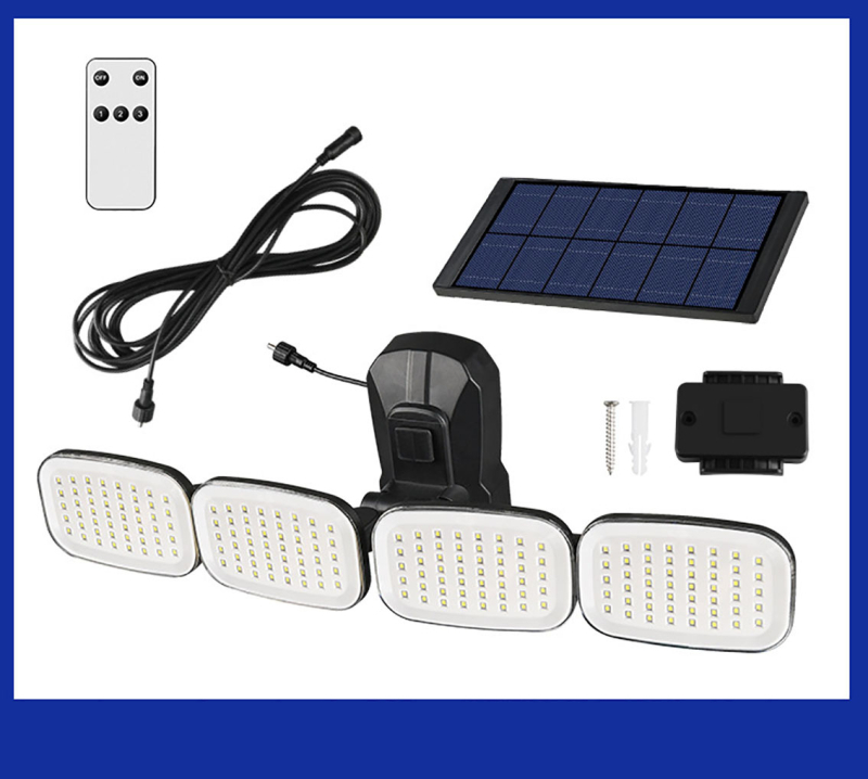 Okretna solarna LED zidna svjetiljka otporna na kišu, senzor pokreta i daljinsko upravljanje za osvjetljavanje dvorišta i staze IP65
