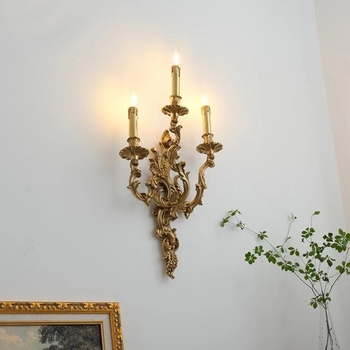 Vintage francuska bakrena zidna lampa s oblikom svijeće, za dnevni boravak, blagovaonu, spavaću sobu i hodnik