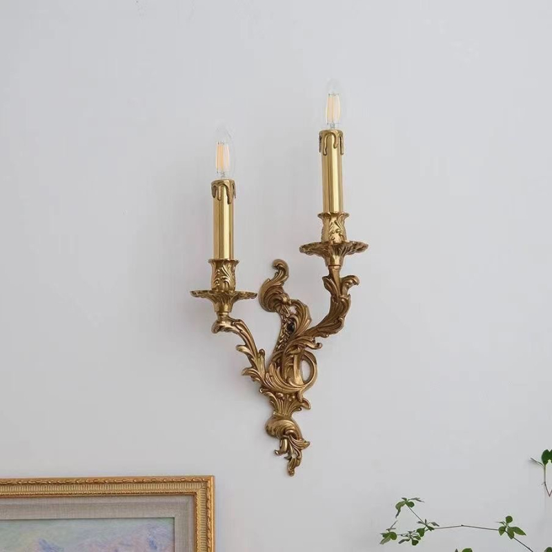 Vintage francuska bakrena zidna lampa s oblikom svijeće, za dnevni boravak, blagovaonu, spavaću sobu i hodnik