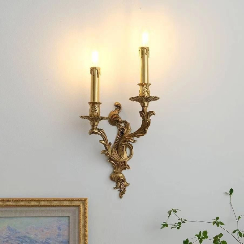 Vintage francuska bakrena zidna lampa s oblikom svijeće, za dnevni boravak, blagovaonu, spavaću sobu i hodnik