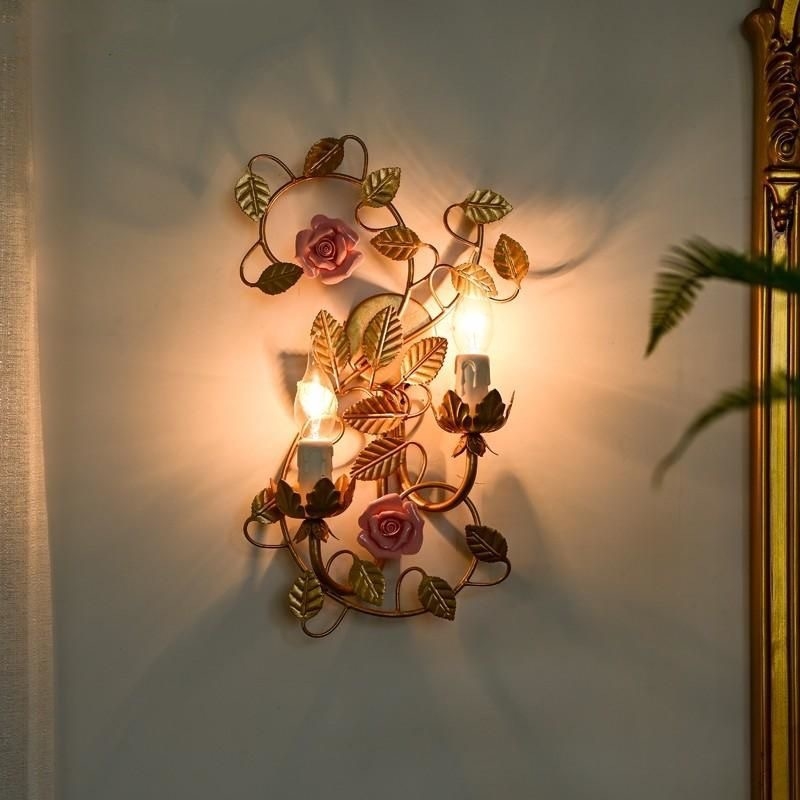 Stenska lampa u francuskom pastoralnom stilu s ružom, keramičkim sjenilom, LED, za dnevni boravak, hodnik i spavaću sobu u vintage američkom stilu