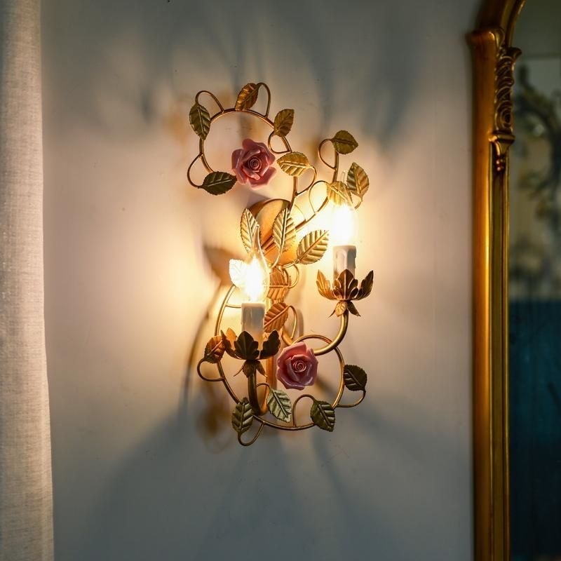 Stenska lampa u francuskom pastoralnom stilu s ružom, keramičkim sjenilom, LED, za dnevni boravak, hodnik i spavaću sobu u vintage američkom stilu