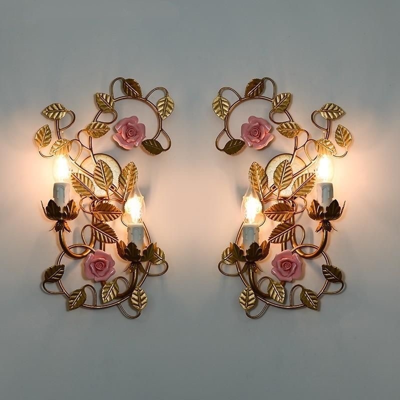 Stenska lampa u francuskom pastoralnom stilu s ružom, keramičkim sjenilom, LED, za dnevni boravak, hodnik i spavaću sobu u vintage američkom stilu