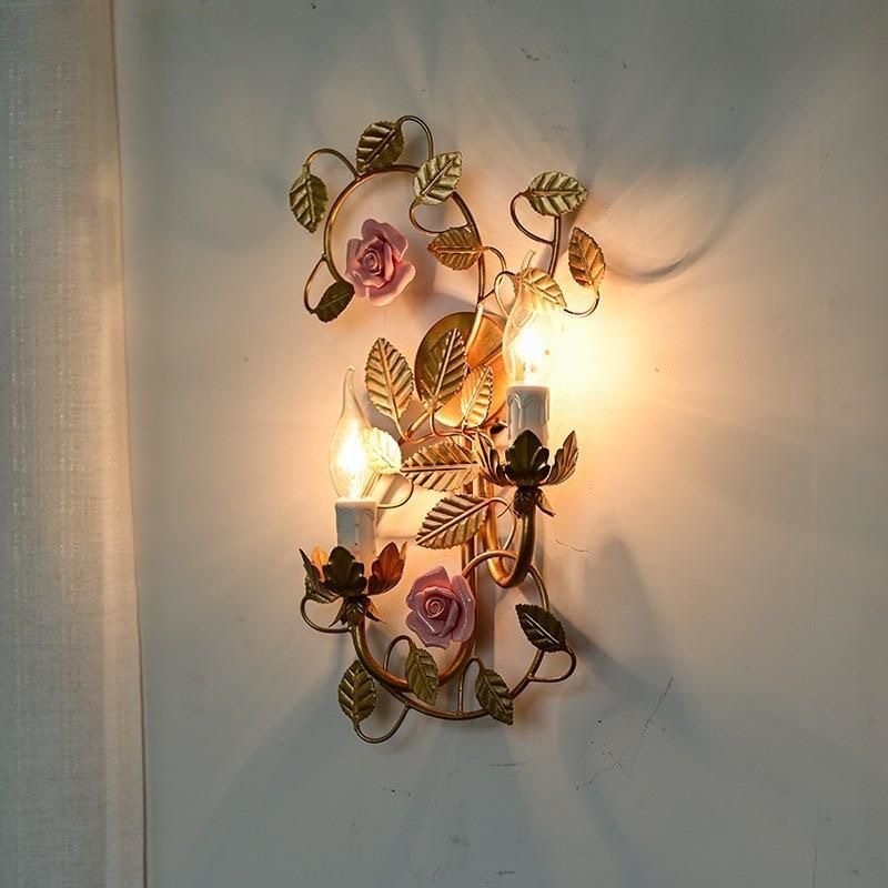 Stenska lampa u francuskom pastoralnom stilu s ružom, keramičkim sjenilom, LED, za dnevni boravak, hodnik i spavaću sobu u vintage američkom stilu