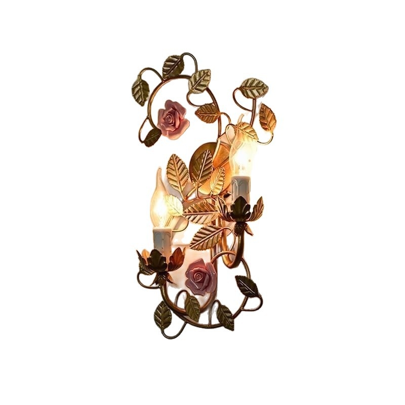 Stenska lampa u francuskom pastoralnom stilu s ružom, keramičkim sjenilom, LED, za dnevni boravak, hodnik i spavaću sobu u vintage američkom stilu