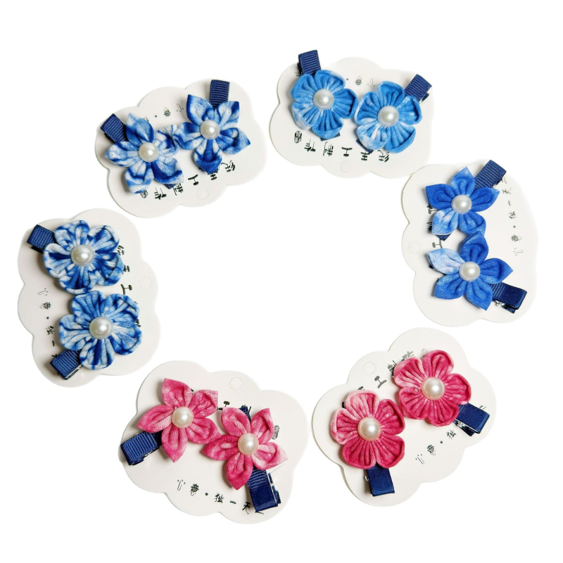 Ručni platneni klips za kosu s malim cvijetom, plavi tie-dye – za djecu