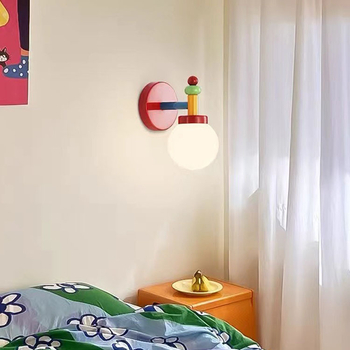 Memphis Vintage šarena zidna lampa sa staklenim sjenilom i željeznim tijelom, srednjovjekovni stil, za dnevni boravak, spavaću sobu, studiju i dječju sobu