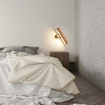 Drvena zidna lampa uz kreveta u japanskom stilu (wabi-sabi), minimalistička skandinavska LED rotirajuća zidna svjetiljka za hodnik i radnu sobu