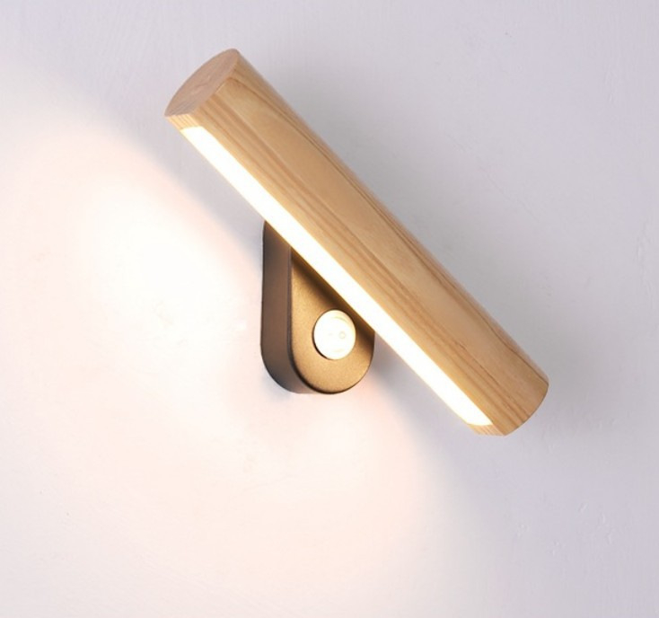 Drvena zidna lampa uz kreveta u japanskom stilu (wabi-sabi), minimalistička skandinavska LED rotirajuća zidna svjetiljka za hodnik i radnu sobu