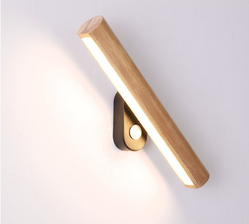 Drvena zidna lampa uz kreveta u japanskom stilu (wabi-sabi), minimalistička skandinavska LED rotirajuća zidna svjetiljka za hodnik i radnu sobu