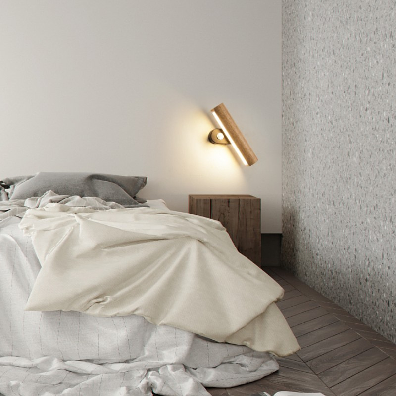 Drvena zidna lampa uz kreveta u japanskom stilu (wabi-sabi), minimalistička skandinavska LED rotirajuća zidna svjetiljka za hodnik i radnu sobu
