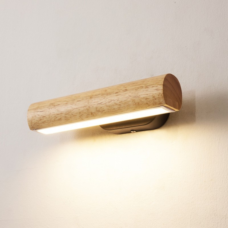 Drvena zidna lampa uz kreveta u japanskom stilu (wabi-sabi), minimalistička skandinavska LED rotirajuća zidna svjetiljka za hodnik i radnu sobu