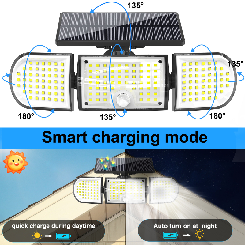 Solarna zidna svjetiljka s 160 LED, vanjsko osvjetljenje uz senzor pokreta, sigurnosno osvjetljenje parkirališta