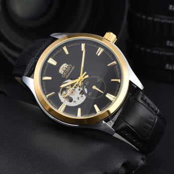 Férfi bőrszíjas mechanikus karóra, kronográf és 24 órás kijelző, rozsdamentes acél tokkal, zafír kristály, 43 mm-es számlap