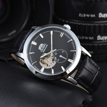 Férfi bőrszíjas mechanikus karóra, kronográf és 24 órás kijelző, rozsdamentes acél tokkal, zafír kristály, 43 mm-es számlap