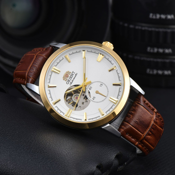 Férfi bőrszíjas mechanikus karóra, kronográf és 24 órás kijelző, rozsdamentes acél tokkal, zafír kristály, 43 mm-es számlap