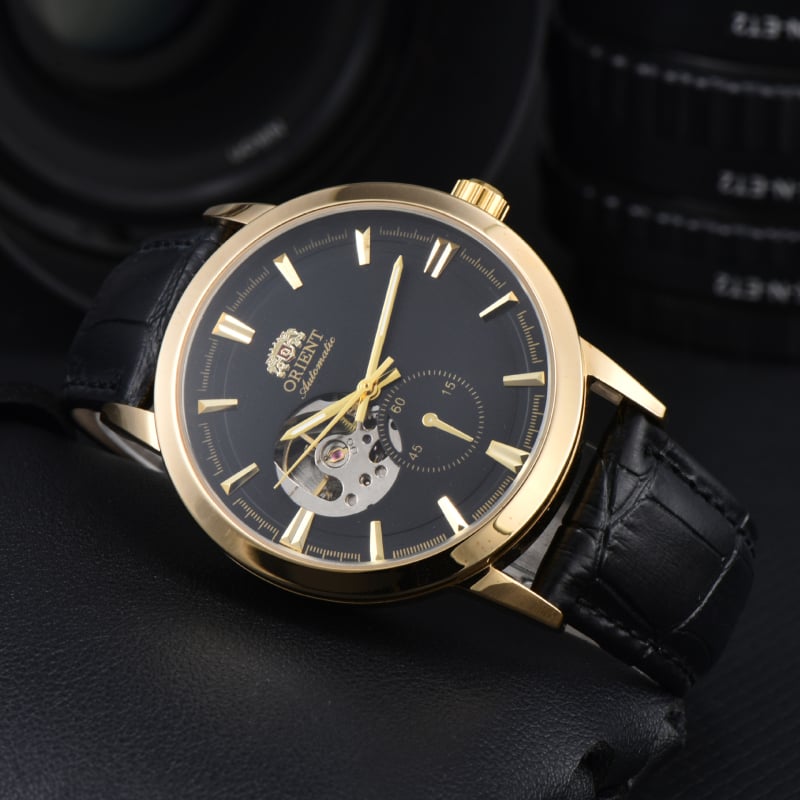 Férfi bőrszíjas mechanikus karóra, kronográf és 24 órás kijelző, rozsdamentes acél tokkal, zafír kristály, 43 mm-es számlap