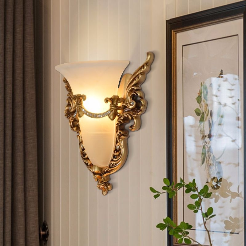 Europski stil zidna lampa od smole sa staklenim sjenilom, LED rasvjeta za spavaću sobu i hotelske prostorije