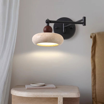 Skandinavska zidna lampa s pomičnim ramenom od žutog travertina – vintage dizajnerski stil, podesiva LED lampica za čitanje u radnoj sobi i dnevnom boravku.