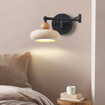 Skandinavska zidna lampa s pomičnim ramenom od žutog travertina – vintage dizajnerski stil, podesiva LED lampica za čitanje u radnoj sobi i dnevnom boravku.
