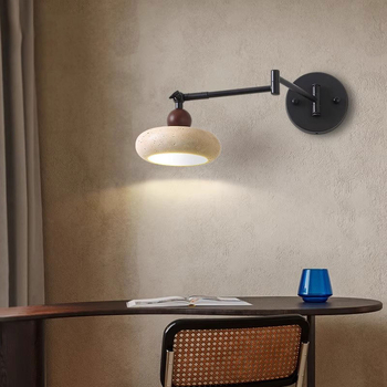 Skandinavska zidna lampa s pomičnim ramenom od žutog travertina – vintage dizajnerski stil, podesiva LED lampica za čitanje u radnoj sobi i dnevnom boravku.