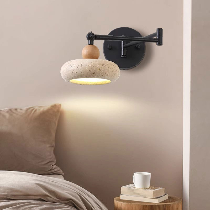 Skandinavska zidna lampa s pomičnim ramenom od žutog travertina – vintage dizajnerski stil, podesiva LED lampica za čitanje u radnoj sobi i dnevnom boravku.