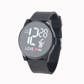 LED digitalni sat za učenike, 43 mm okrugli brojčanik, plastično ogledalo i plastična narukvica, casual stil