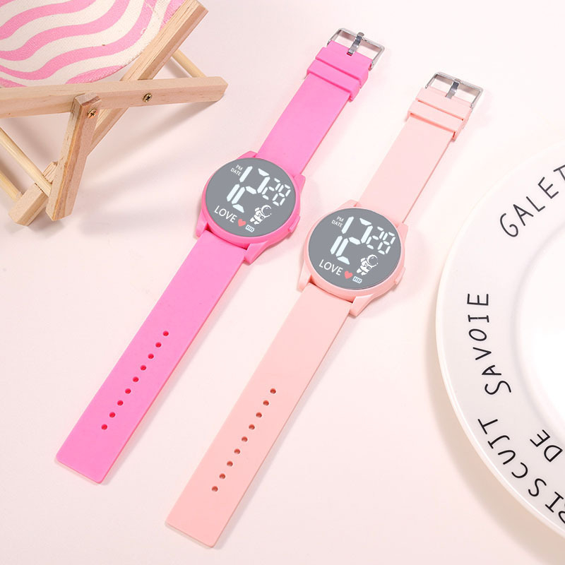 LED digitalni sat za učenike, 43 mm okrugli brojčanik, plastično ogledalo i plastična narukvica, casual stil