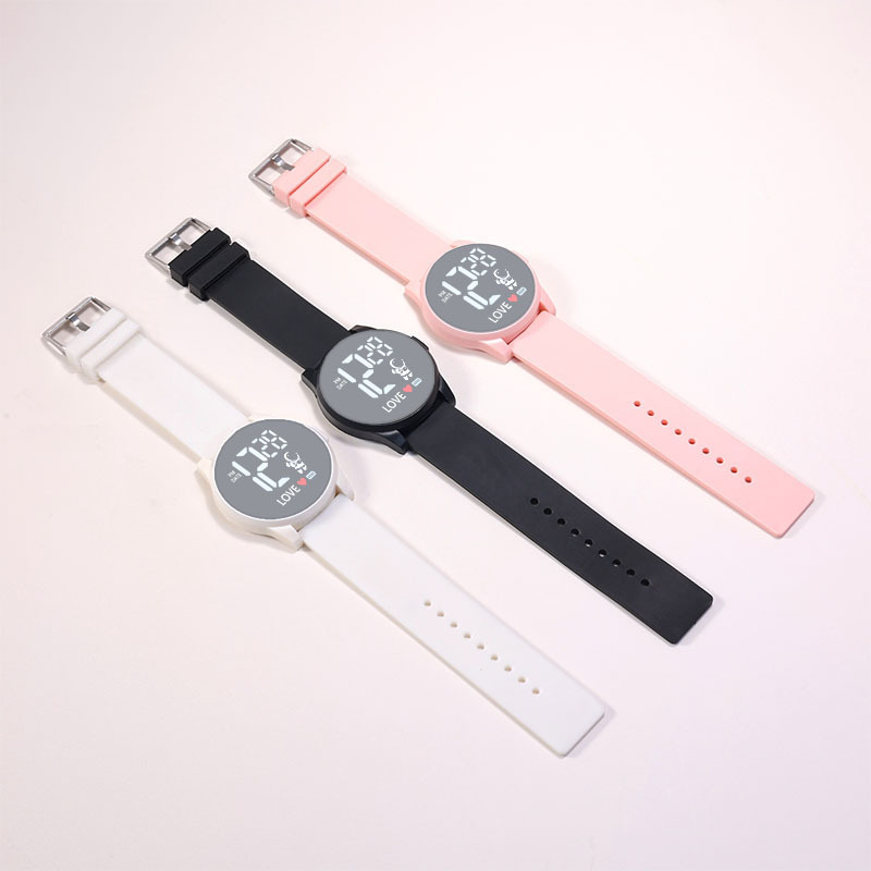 LED digitalni sat za učenike, 43 mm okrugli brojčanik, plastično ogledalo i plastična narukvica, casual stil