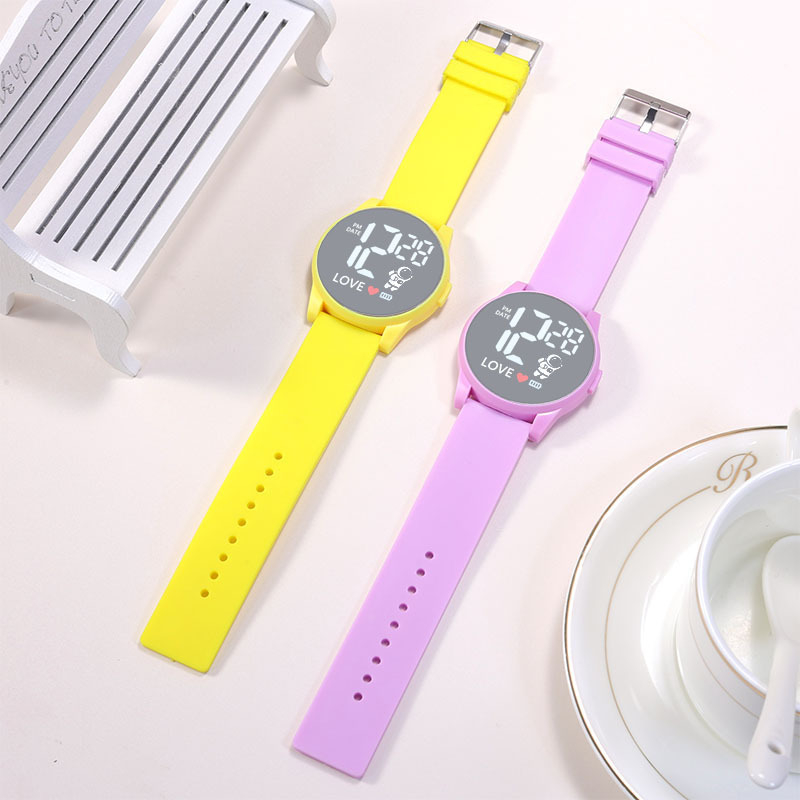 LED digitalni sat za učenike, 43 mm okrugli brojčanik, plastično ogledalo i plastična narukvica, casual stil