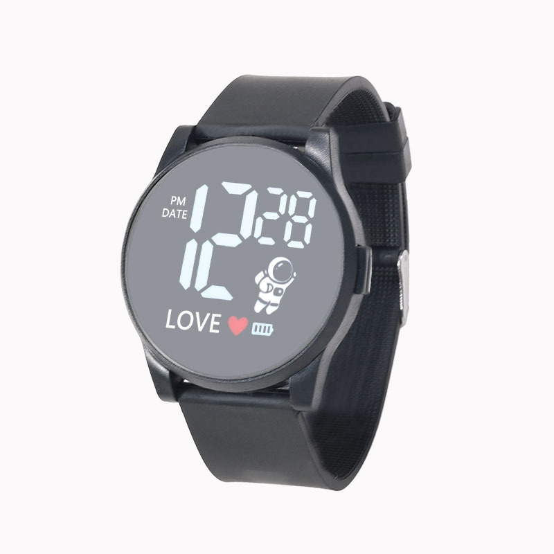 LED digitalni sat za učenike, 43 mm okrugli brojčanik, plastično ogledalo i plastična narukvica, casual stil