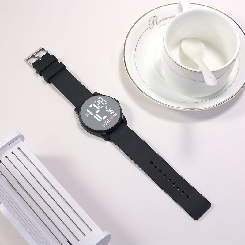 LED digitalni sat za učenike, 43 mm okrugli brojčanik, plastično ogledalo i plastična narukvica, casual stil