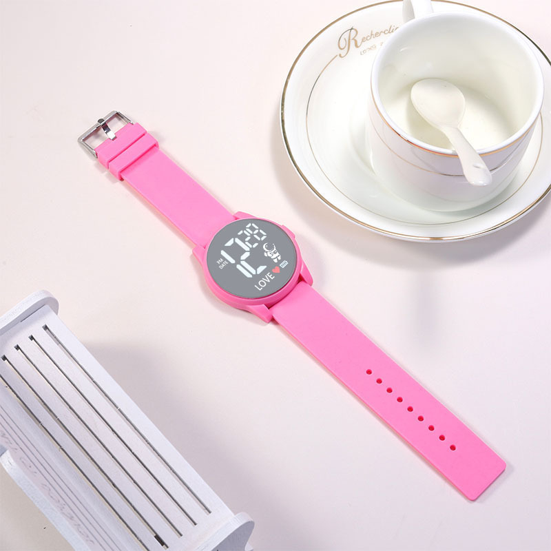LED digitalni sat za učenike, 43 mm okrugli brojčanik, plastično ogledalo i plastična narukvica, casual stil