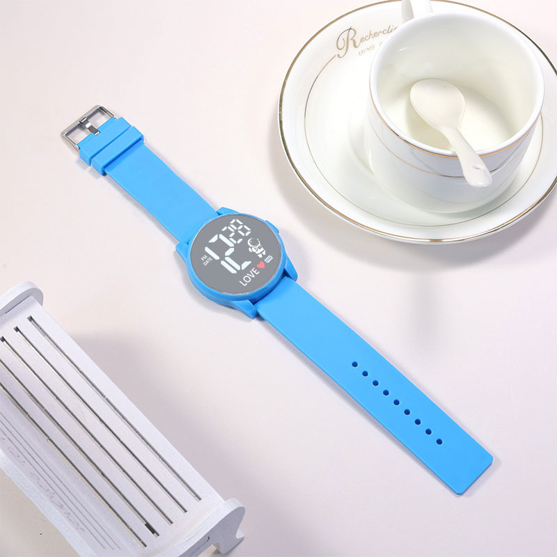 LED digitalni sat za učenike, 43 mm okrugli brojčanik, plastično ogledalo i plastična narukvica, casual stil