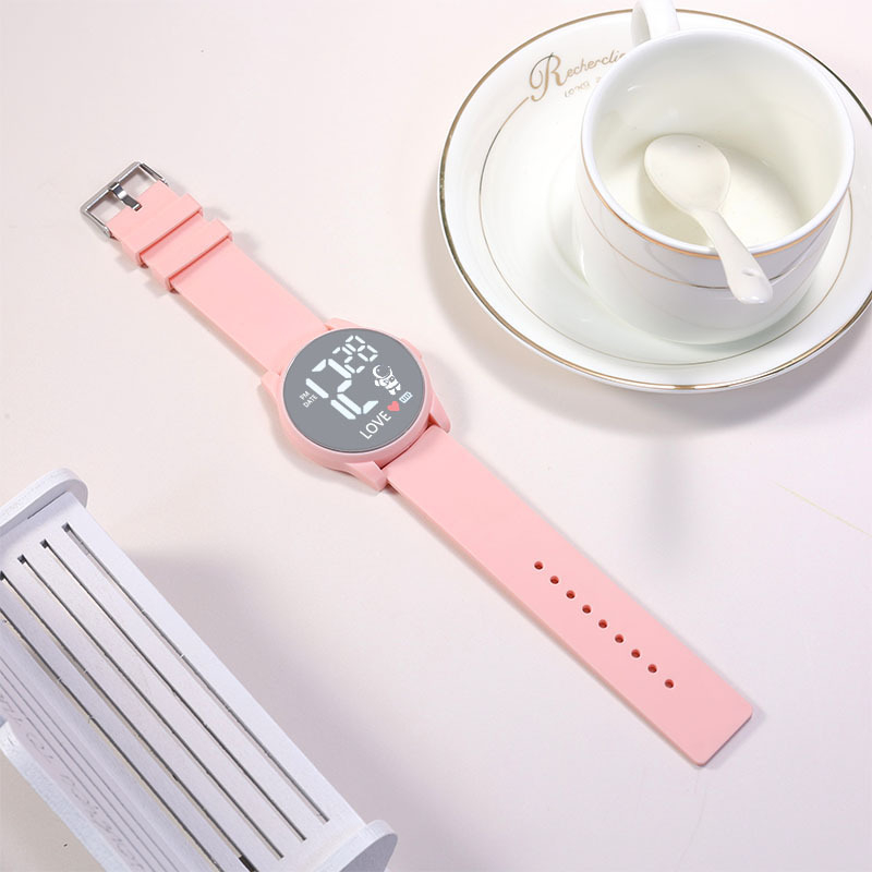 LED digitalni sat za učenike, 43 mm okrugli brojčanik, plastično ogledalo i plastična narukvica, casual stil