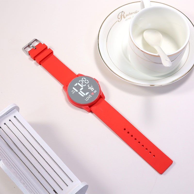 LED digitalni sat za učenike, 43 mm okrugli brojčanik, plastično ogledalo i plastična narukvica, casual stil