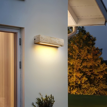LED zidna svjetiljka s drvenim sjenilom, tijelo od kamena – pogodna za spavaću sobu i vanjsku upotrebu, vodootporna
