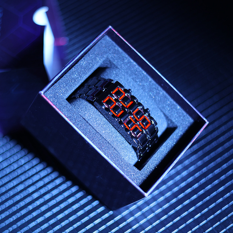 LED lava narukvica sat za parove (korejska verzija) s lancem, pravokutnim brojčanikom, elektronički pogon
