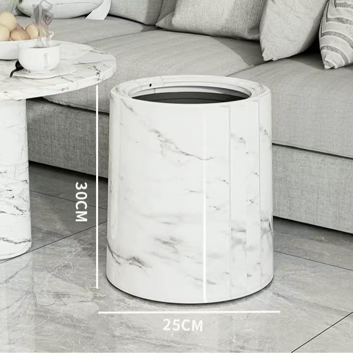 Koš za otpad s poklopcem koji se ljulja, velika kapaciteta, nordijski stil, mramorni dizajn, dvostruki sloj, za dom i ured