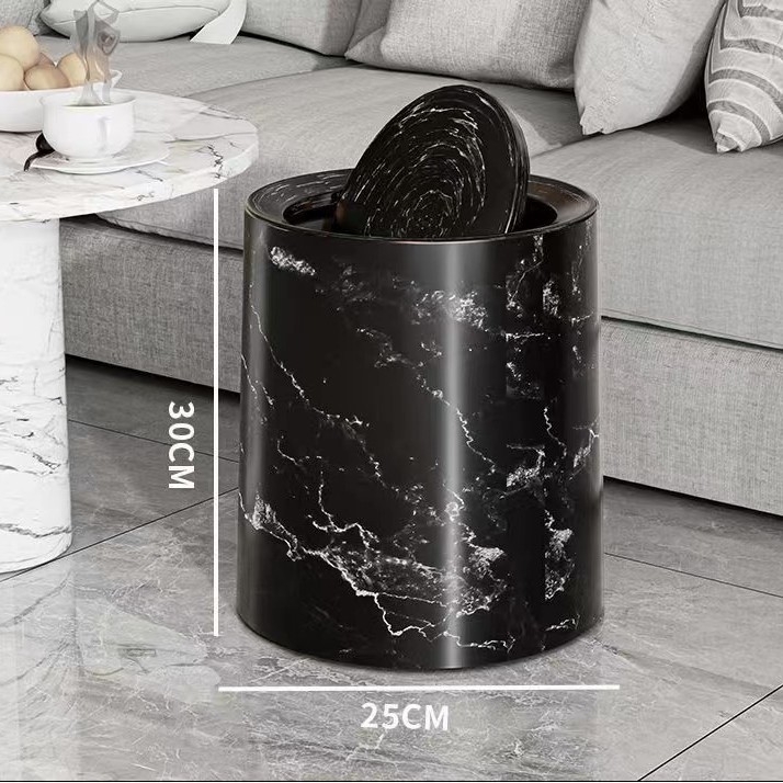 Koš za otpad s poklopcem koji se ljulja, velika kapaciteta, nordijski stil, mramorni dizajn, dvostruki sloj, za dom i ured
