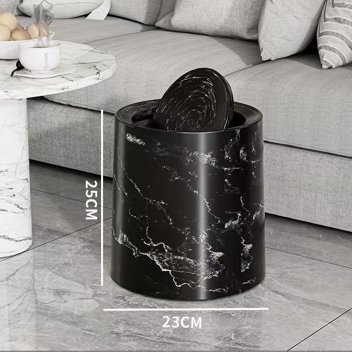 Koš za otpad s poklopcem koji se ljulja, velika kapaciteta, nordijski stil, mramorni dizajn, dvostruki sloj, za dom i ured
