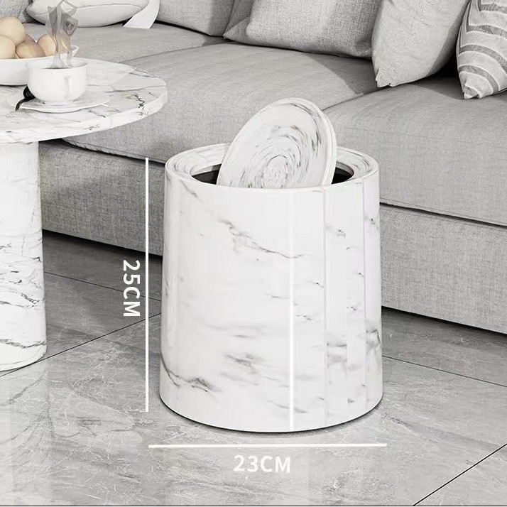 Koš za otpad s poklopcem koji se ljulja, velika kapaciteta, nordijski stil, mramorni dizajn, dvostruki sloj, za dom i ured