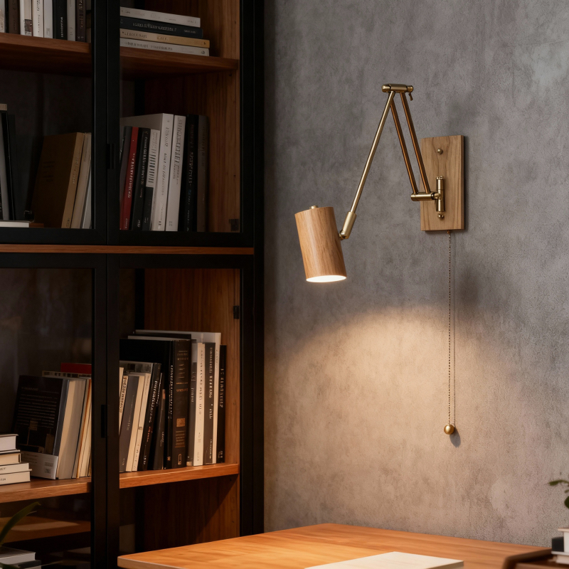 Stenska lampa za spavaću sobu i čitanje, japanski stil, nordijski dizajn, sa prekidačem, rotirajućim teleskopskim dugim ramenom