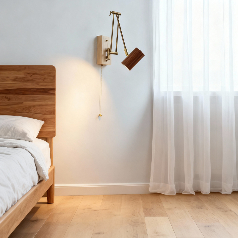 Stenska lampa za spavaću sobu i čitanje, japanski stil, nordijski dizajn, sa prekidačem, rotirajućim teleskopskim dugim ramenom