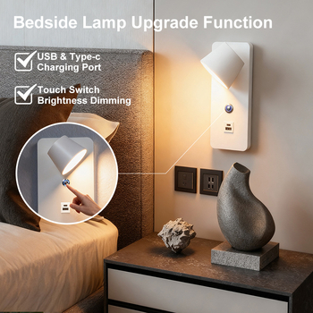 Unutarnja zidna lampa s tri boje temperature, dodirna regulacija svjetline, noćna svjetiljka, USB punjenje