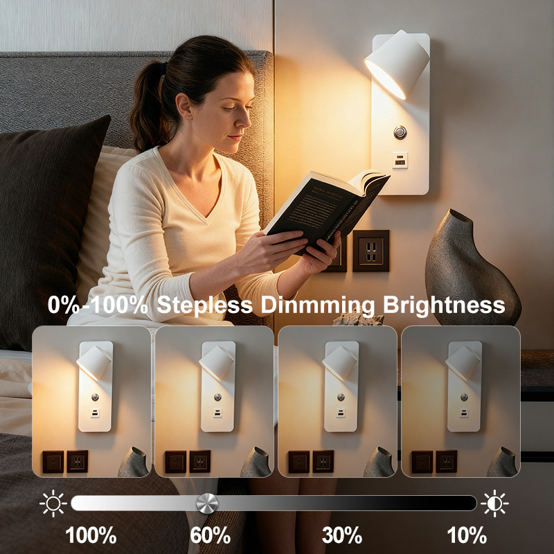 Unutarnja zidna lampa s tri boje temperature, dodirna regulacija svjetline, noćna svjetiljka, USB punjenje