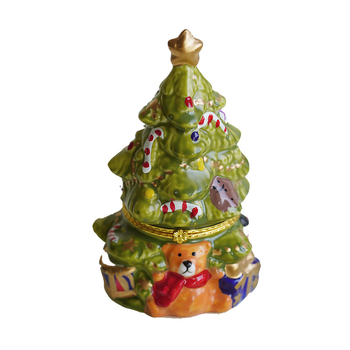 Keramička božićna svijeća u obliku božićnog drvca s medvjedićem, mirisna svijeća od sojinog voska