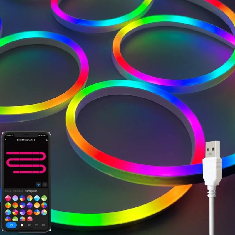 RGB fleksibilna svjetleća traka s promjenjivom bojom za dekor automobila na utrkama i esports, upravljanje putem aplikacije, USB neonsko svjetlo